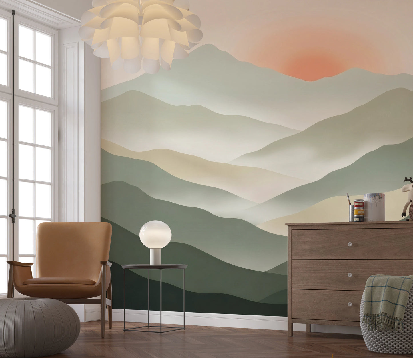 Soft Muted Peaks At Sunrise Landscape Wallpaper Wall Mural