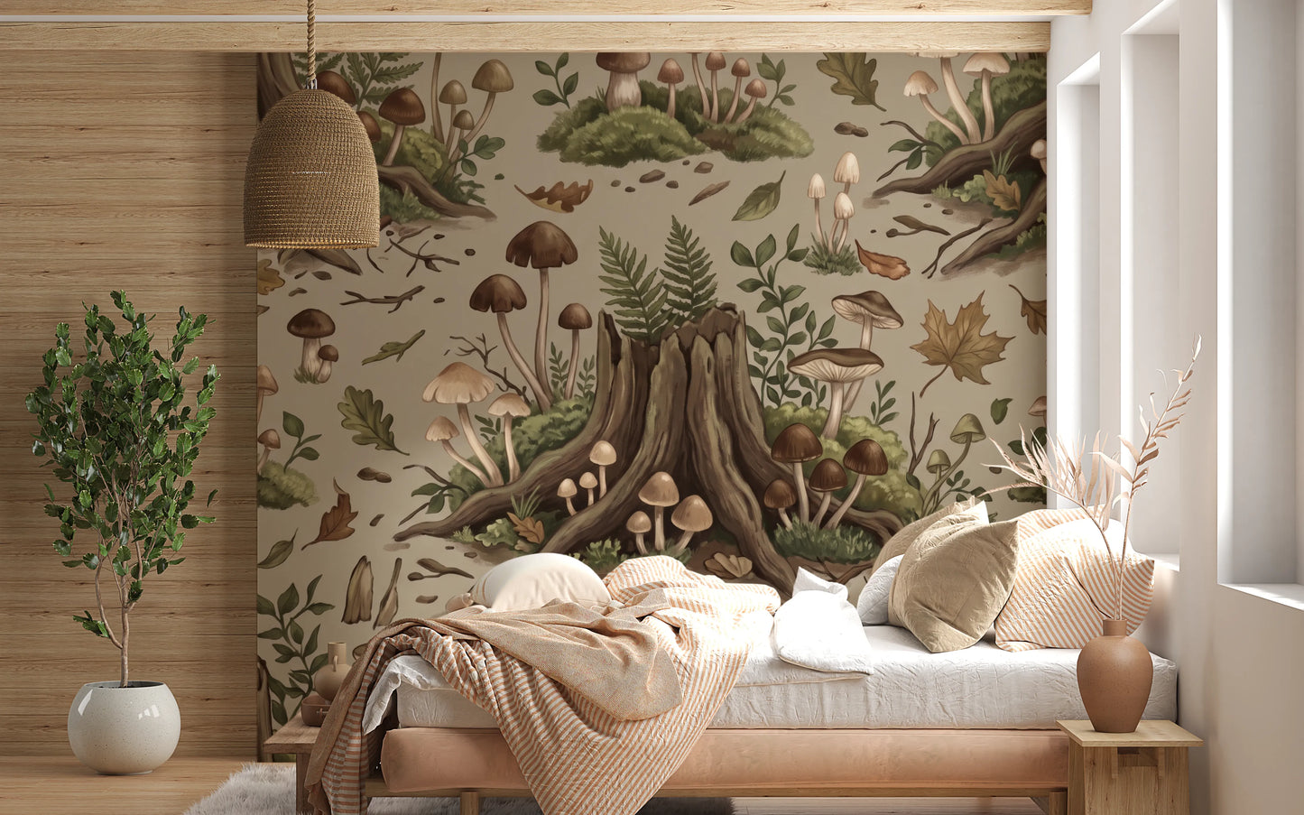 Enchanted Woodland Mushroom Forest Seamless Pattern Wall Mural