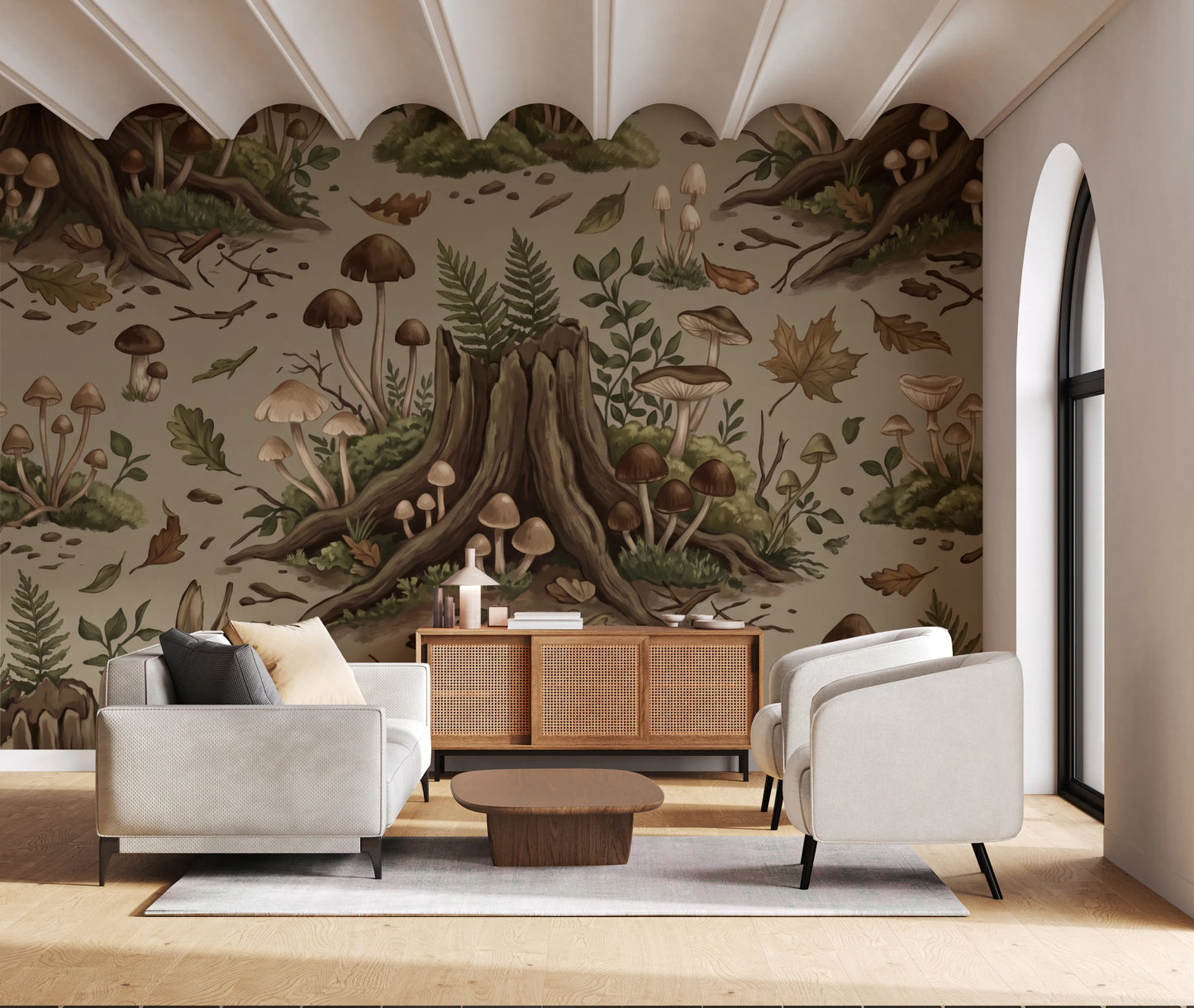 Enchanted Woodland Mushroom Forest Seamless Pattern Wall Mural