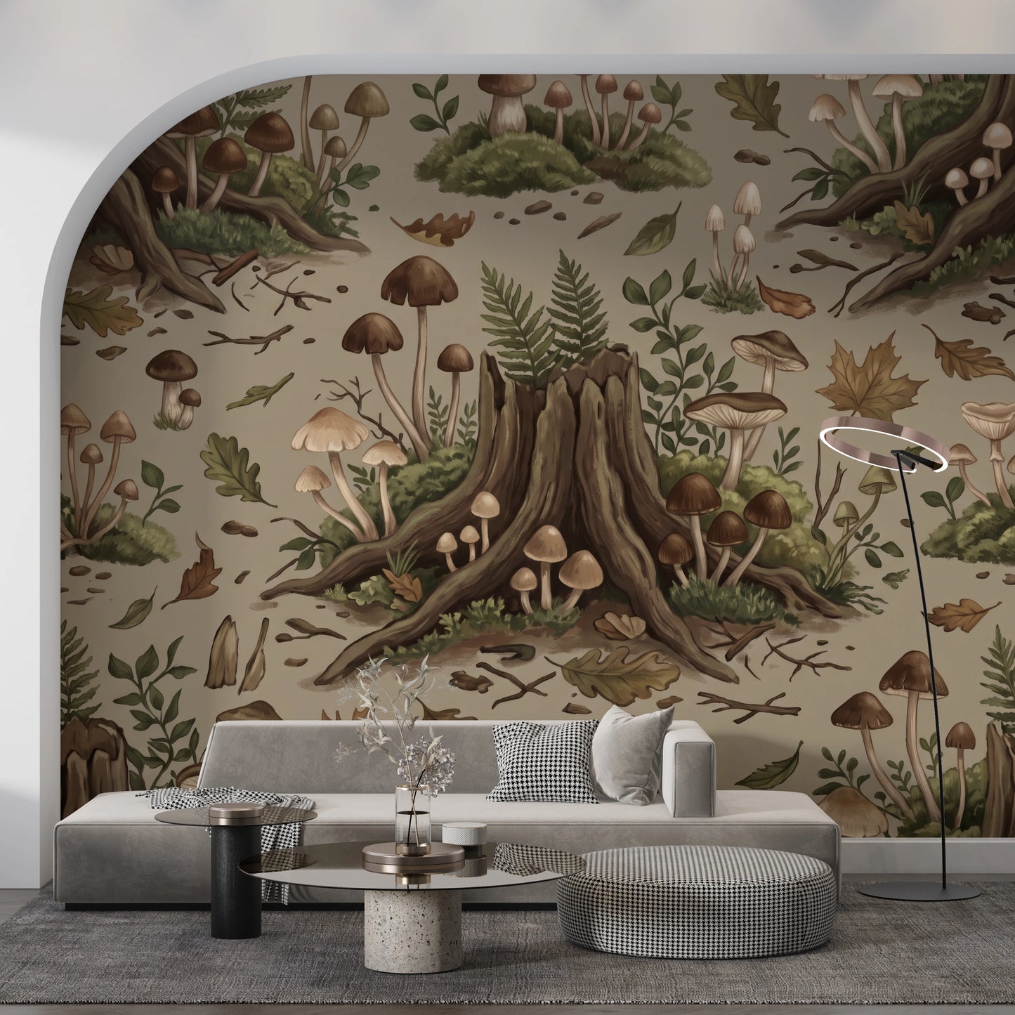 Enchanted Woodland Mushroom Forest Seamless Pattern Wall Mural