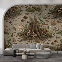Enchanted Woodland Mushroom Forest Seamless Pattern Wall Mural