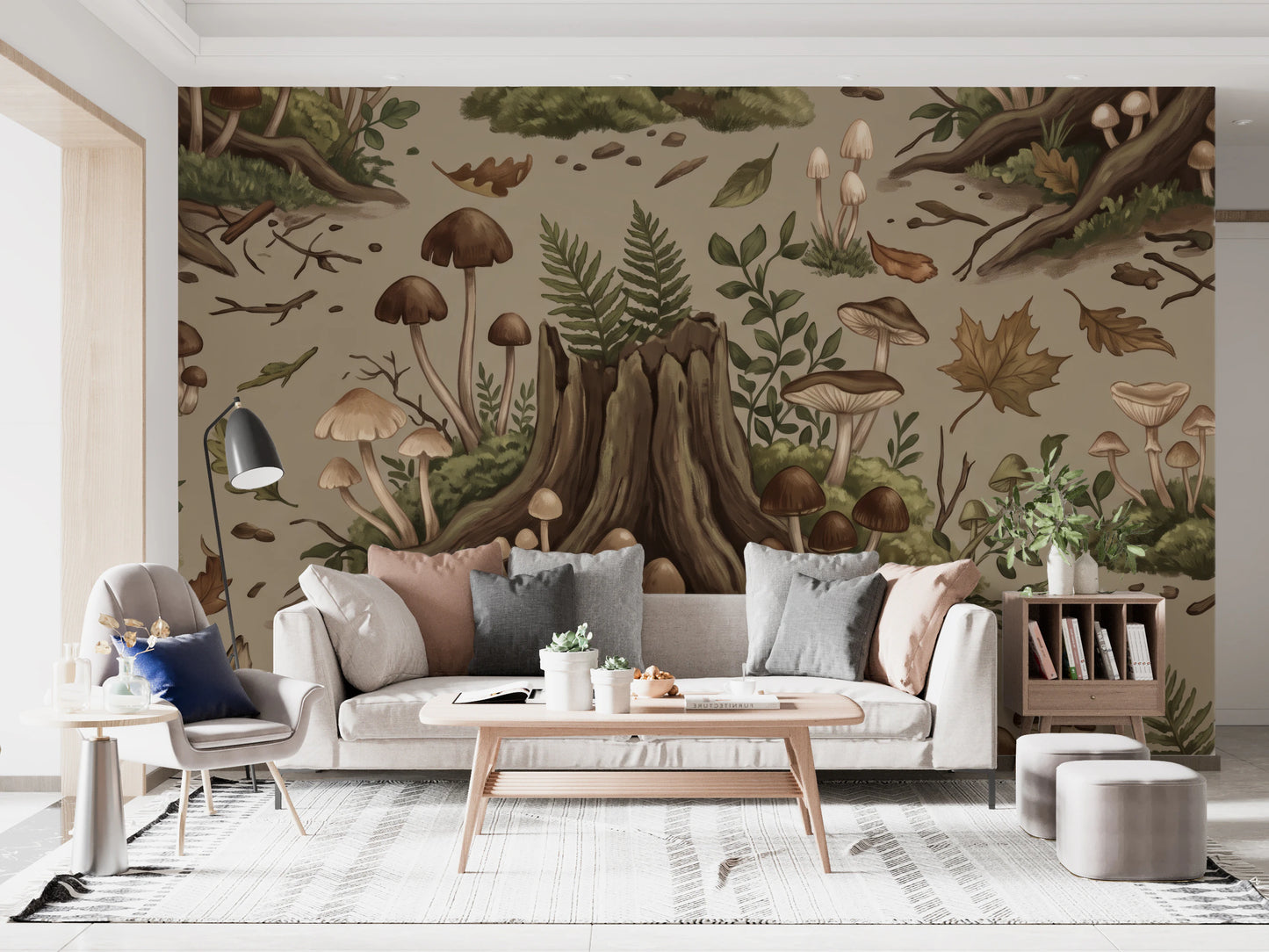 Enchanted Woodland Mushroom Forest Seamless Pattern Wall Mural