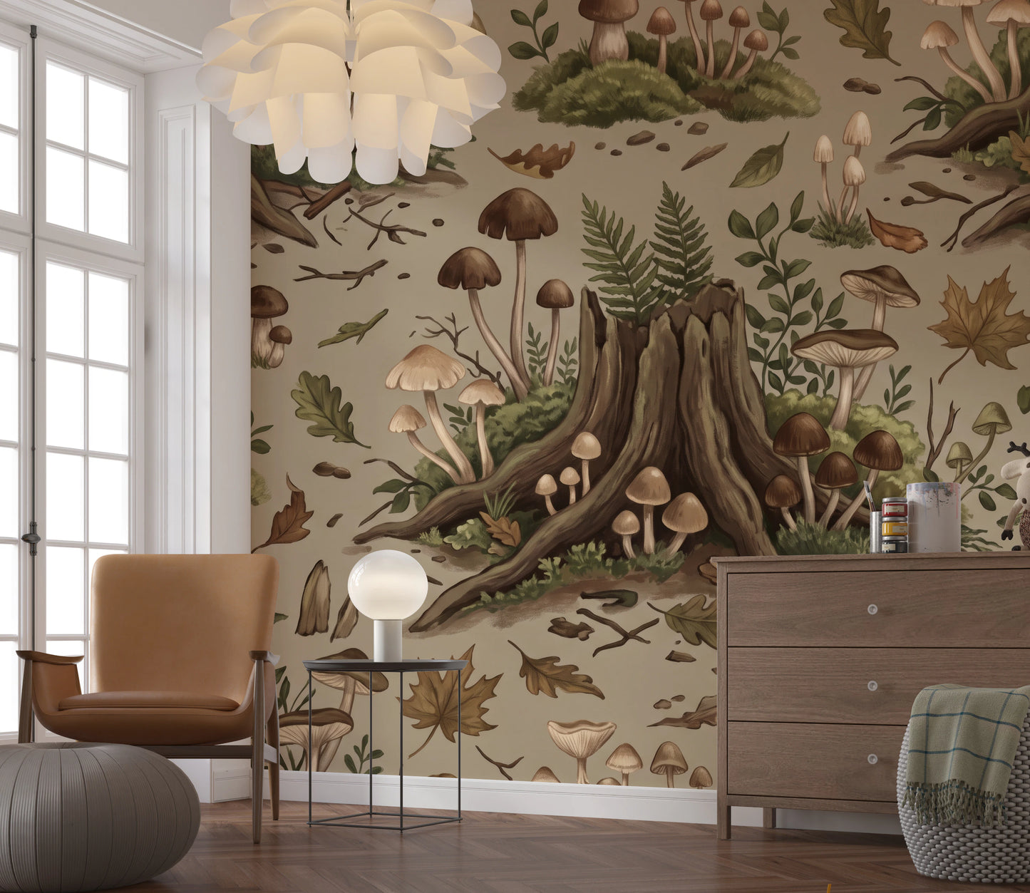 Enchanted Woodland Mushroom Forest Seamless Pattern Wall Mural