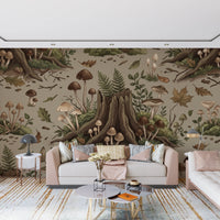 Enchanted Woodland Mushroom Forest Seamless Pattern Wall Mural