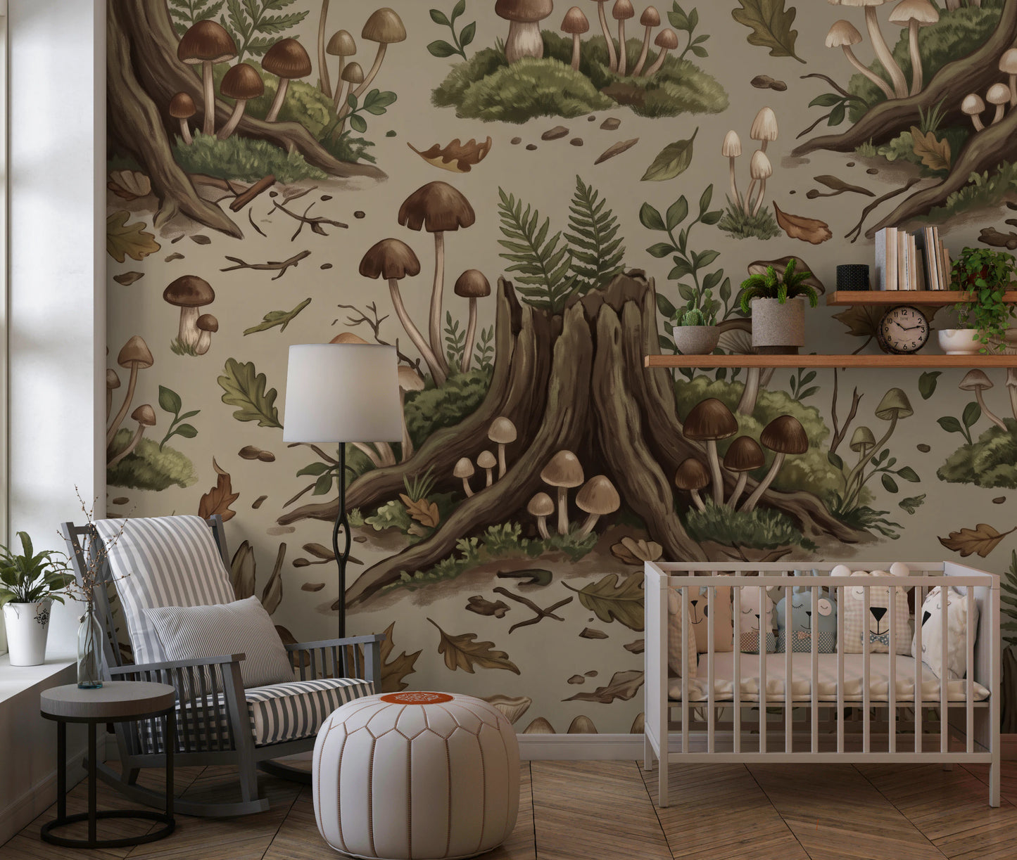 Enchanted Woodland Mushroom Forest Seamless Pattern Wall Mural