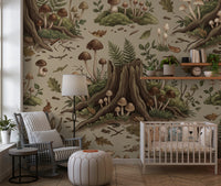 Enchanted Woodland Mushroom Forest Seamless Pattern Wall Mural