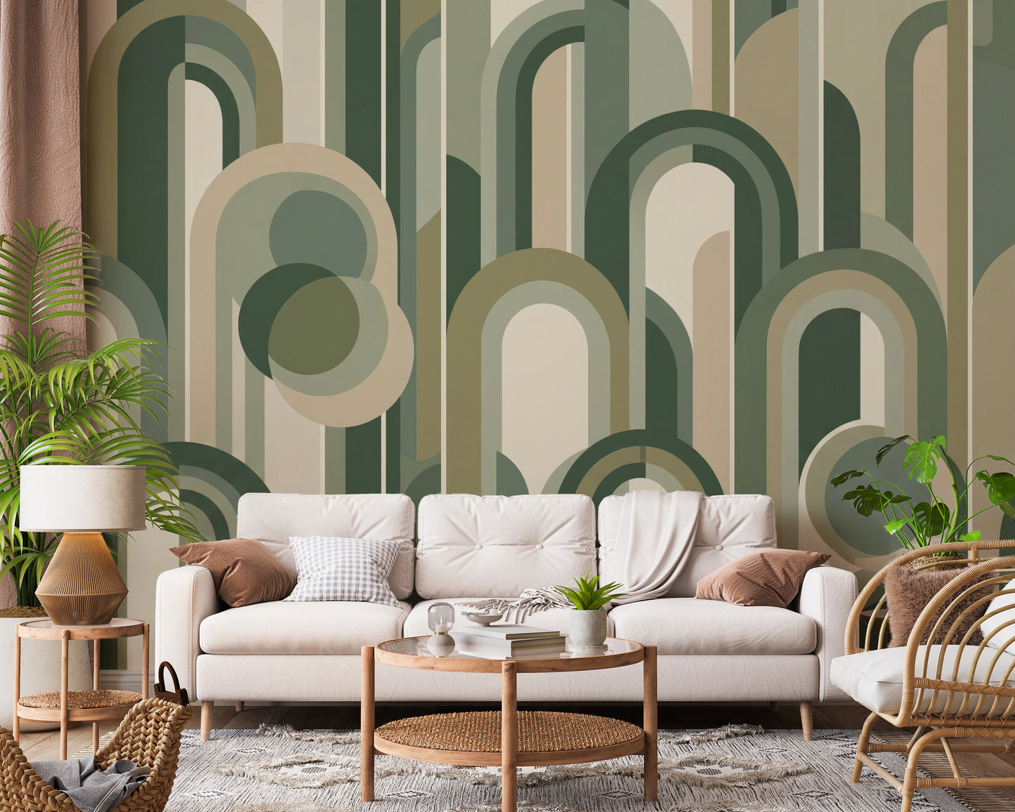 Retro Sage Green Archway Geometric Pattern Wallpaper Wall Mural