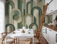 Retro Sage Green Archway Geometric Pattern Wallpaper Wall Mural