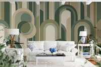 Retro Sage Green Archway Geometric Pattern Wallpaper Wall Mural
