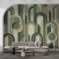 Retro Sage Green Archway Geometric Pattern Wallpaper Wall Mural