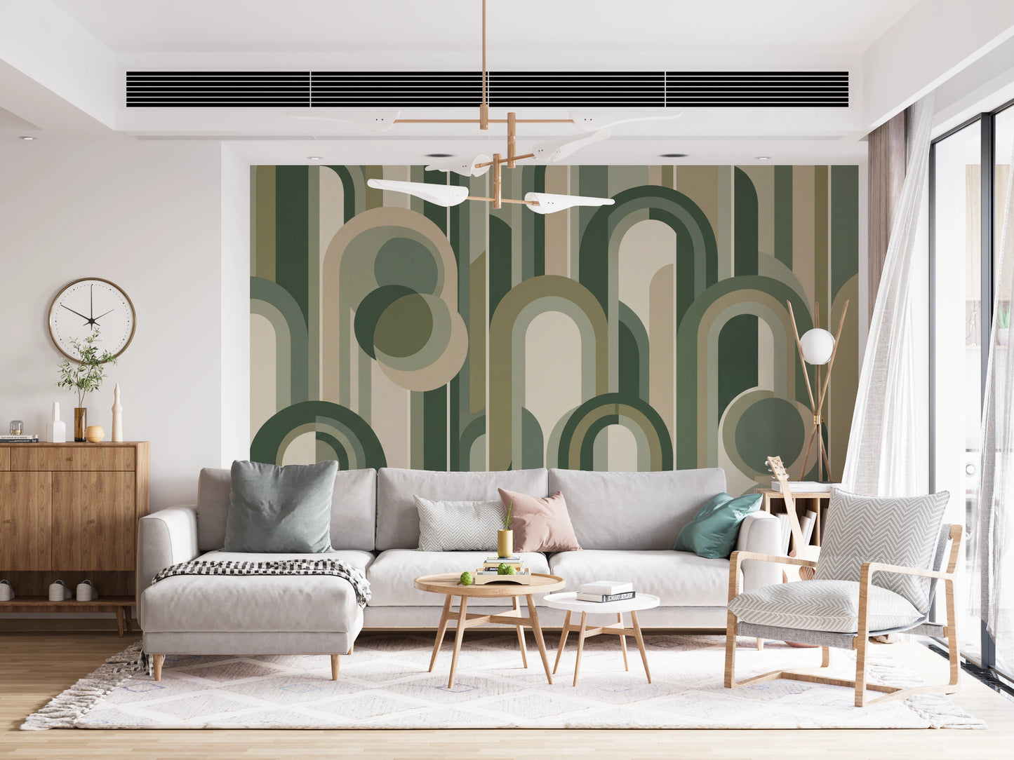 Retro Sage Green Archway Geometric Pattern Wallpaper Wall Mural
