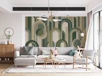 Retro Sage Green Archway Geometric Pattern Wallpaper Wall Mural