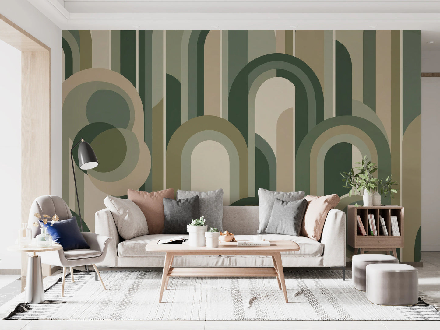 Retro Sage Green Archway Geometric Pattern Wallpaper Wall Mural