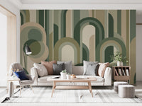 Retro Sage Green Archway Geometric Pattern Wallpaper Wall Mural