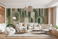 Retro Sage Green Archway Geometric Pattern Wallpaper Wall Mural