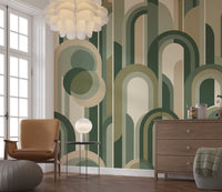 Retro Sage Green Archway Geometric Pattern Wallpaper Wall Mural