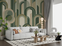 Retro Sage Green Archway Geometric Pattern Wallpaper Wall Mural