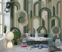 Retro Sage Green Archway Geometric Pattern Wallpaper Wall Mural