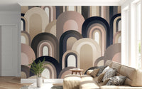 Neutral arch pattern wall mural with soft vertical texture in each band