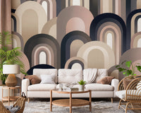 Repeating arch wall mural with domes set at varied heights and widths