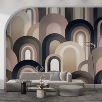 Stacked arch wall mural with pale cores at the center of each curved shape