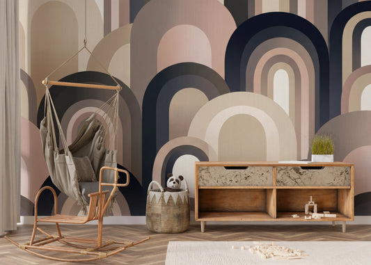 Modern Earth Tone Arched Geometric Wallpaper Wall Mural
