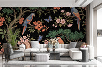 Exotic Tropical Garden Parrot and Butterfly Wallpaper Wall Mural