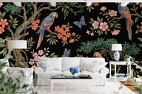 Exotic Tropical Garden Parrot and Butterfly Wallpaper Wall Mural
