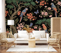 Exotic Tropical Garden Parrot and Butterfly Wallpaper Wall Mural