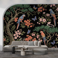 Exotic Tropical Garden Parrot and Butterfly Wallpaper Wall Mural