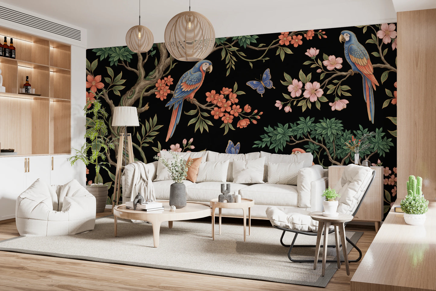 Exotic Tropical Garden Parrot and Butterfly Wallpaper Wall Mural