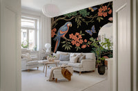 Exotic Tropical Garden Parrot and Butterfly Wallpaper Wall Mural