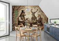Elegant Forest Animal Tea Party Sepia Wallpaper Wall Mural