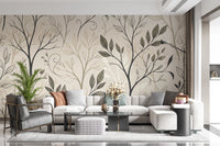 Minimalist Botanical Sketch Line Art Wallpaper Wall Mural