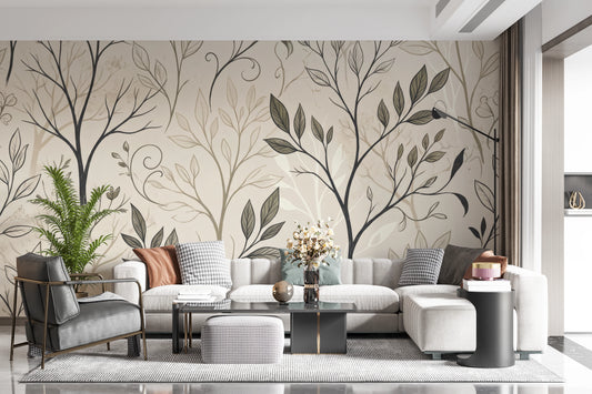 Minimalist Botanical Sketch Line Art Wallpaper Wall Mural