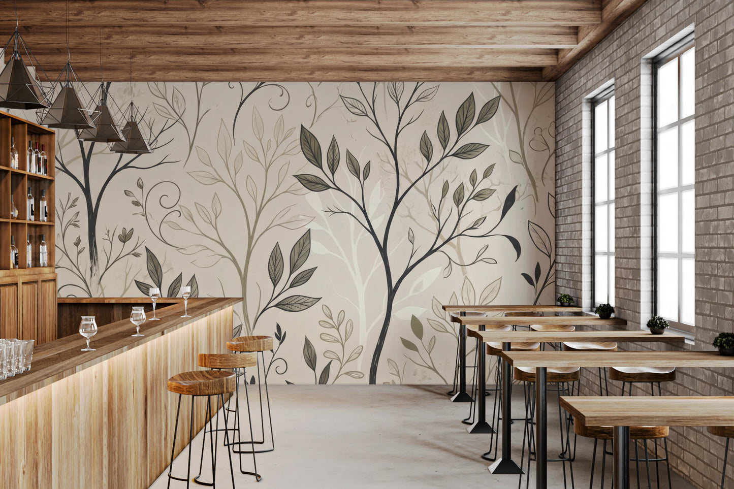 Minimalist Botanical Sketch Line Art Wallpaper Wall Mural