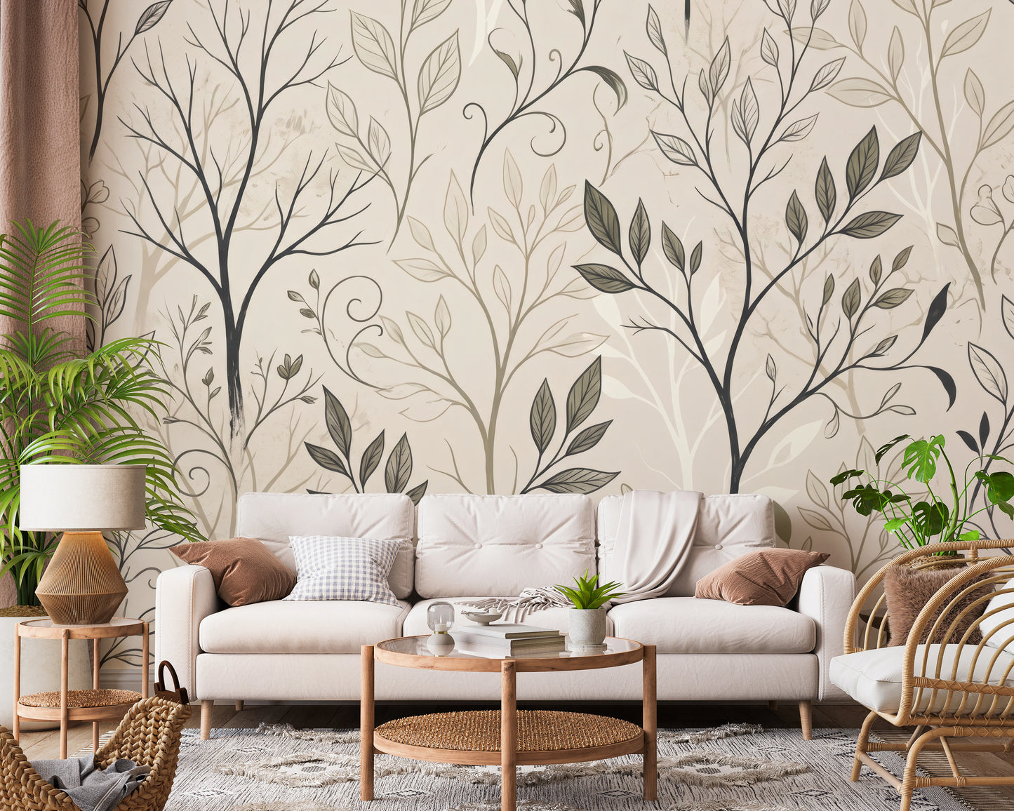 Minimalist Botanical Sketch Line Art Wallpaper Wall Mural