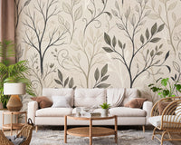 Minimalist Botanical Sketch Line Art Wallpaper Wall Mural