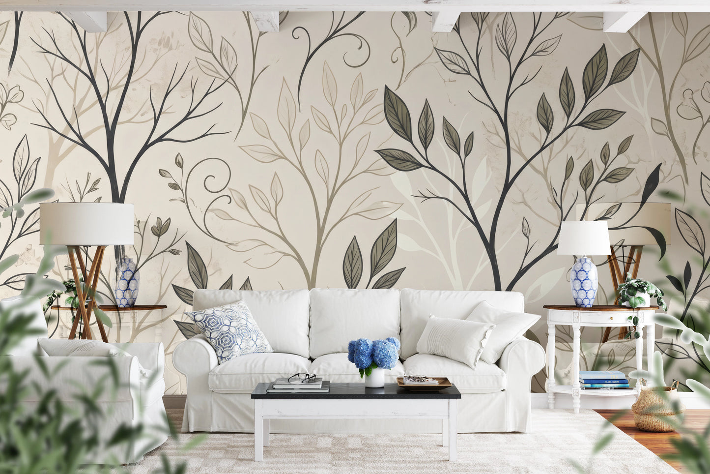 Minimalist Botanical Sketch Line Art Wallpaper Wall Mural