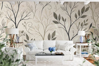 Minimalist Botanical Sketch Line Art Wallpaper Wall Mural