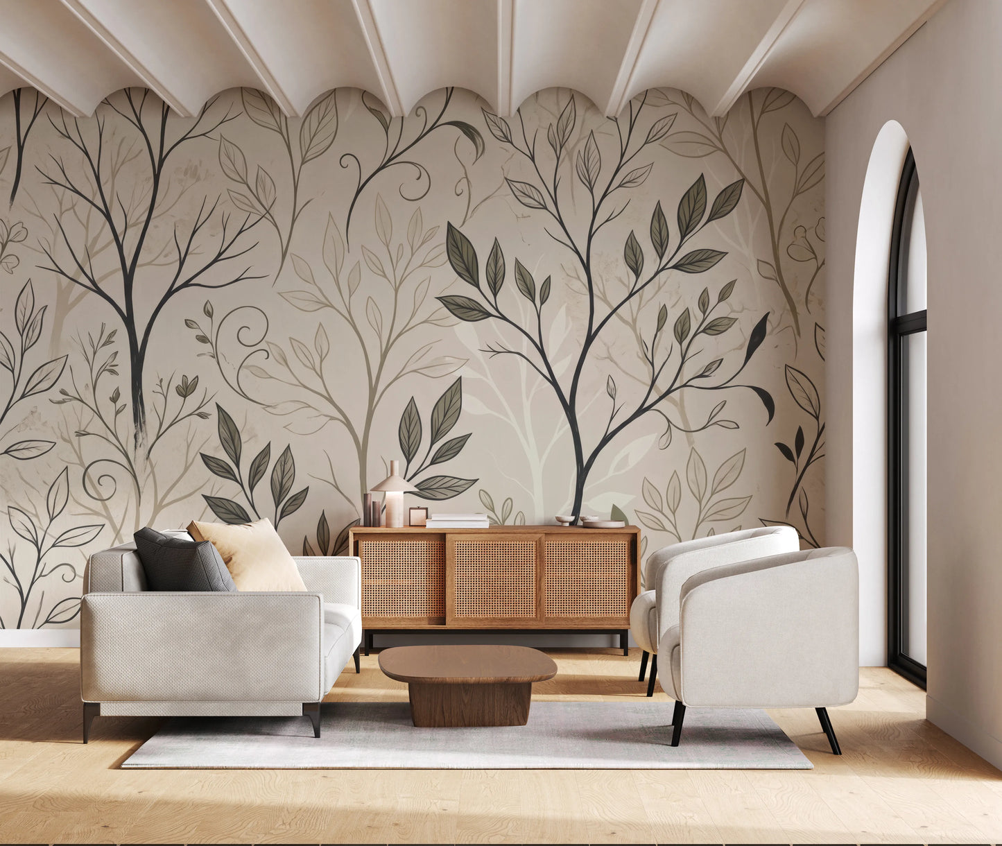 Minimalist Botanical Sketch Line Art Wallpaper Wall Mural