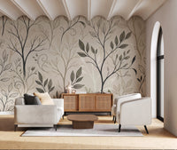 Minimalist Botanical Sketch Line Art Wallpaper Wall Mural