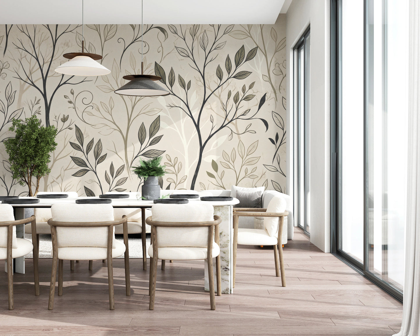 Minimalist Botanical Sketch Line Art Wallpaper Wall Mural