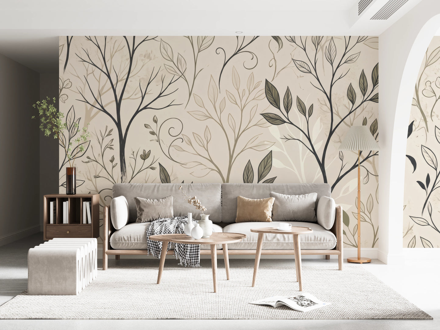 Minimalist Botanical Sketch Line Art Wallpaper Wall Mural