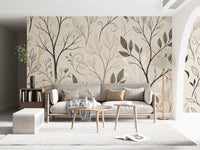Minimalist Botanical Sketch Line Art Wallpaper Wall Mural