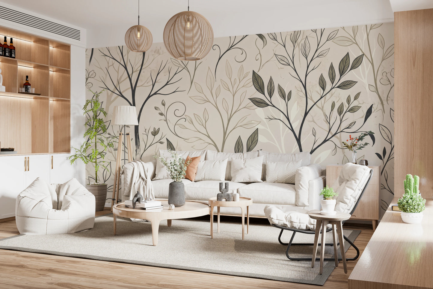 Minimalist Botanical Sketch Line Art Wallpaper Wall Mural