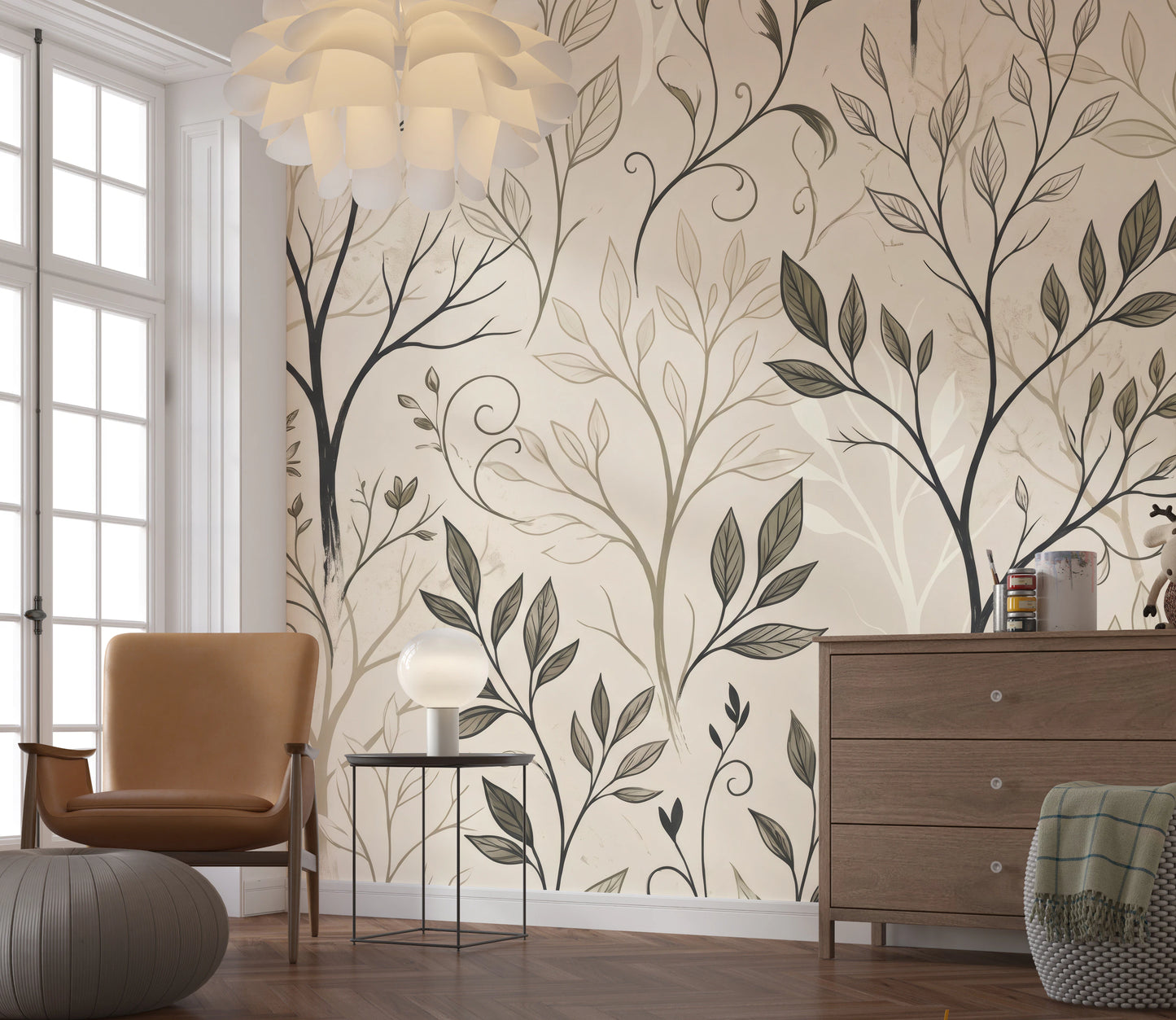 Minimalist Botanical Sketch Line Art Wallpaper Wall Mural