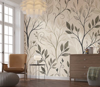 Minimalist Botanical Sketch Line Art Wallpaper Wall Mural