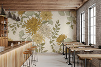 Vintage Gold Chrysanthemum Botanical Garden Floral Wallpaper Wall Mural