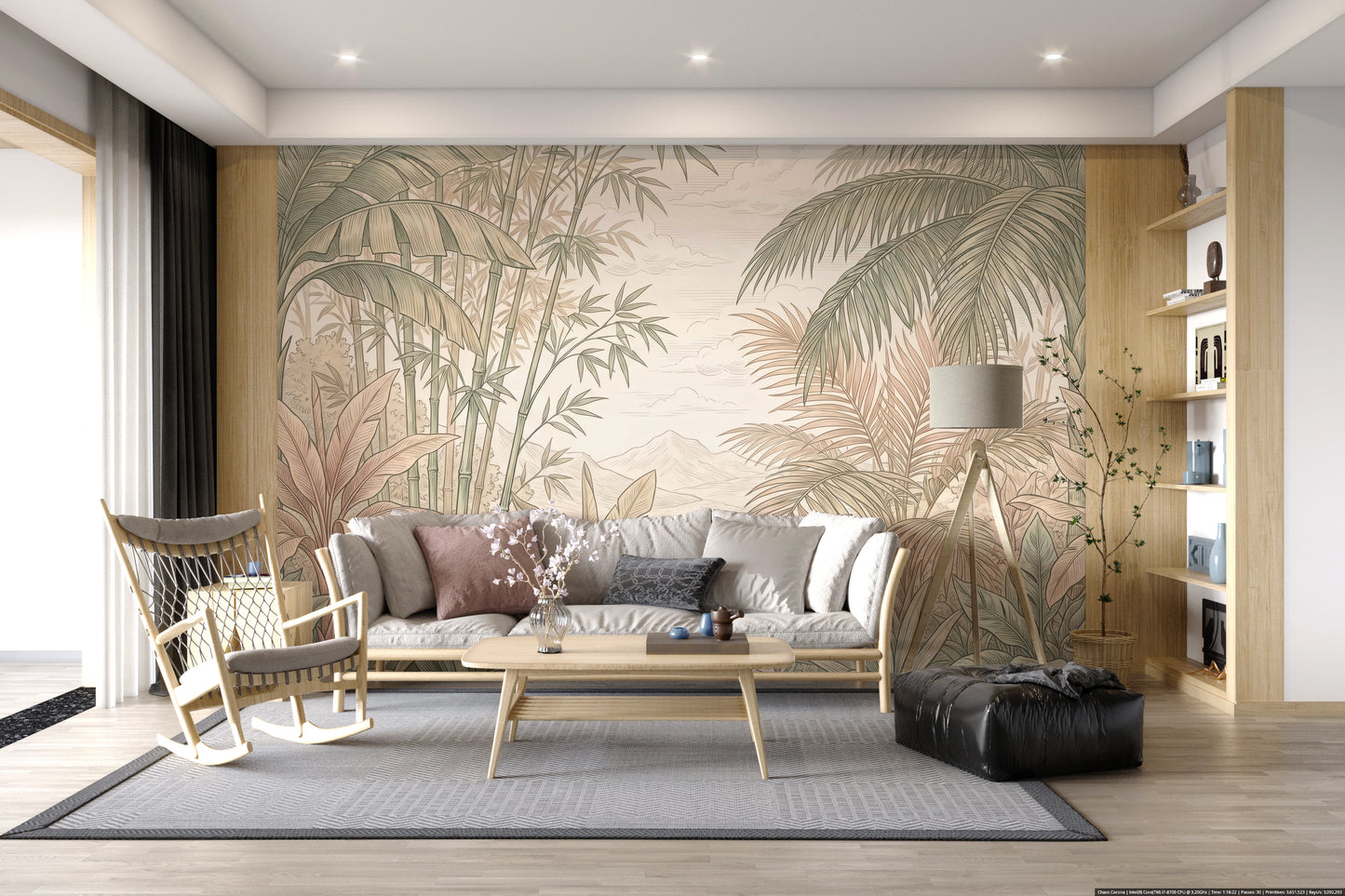 Vintage Tropical Jungle Oasis Landscape Wallpaper Wall Mural